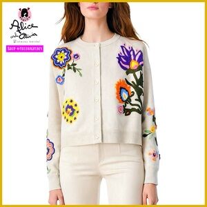Alice + Olivia Lelia Floral Embroidered Cardigan Sweater Top